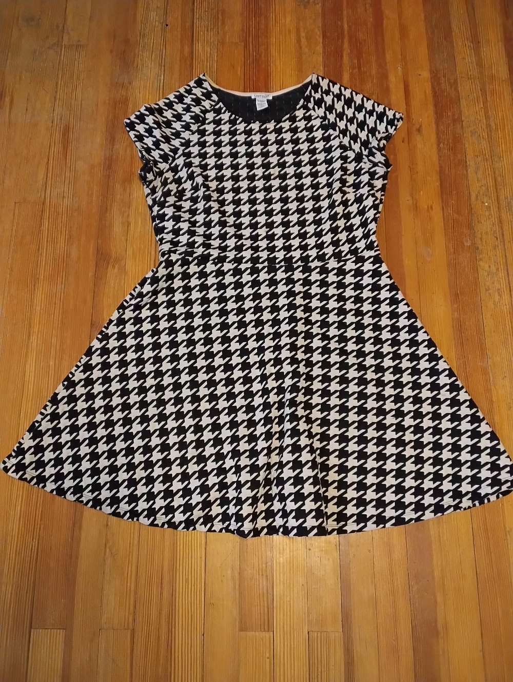 Black and White Houndstooth Fit-and-Flare Dress